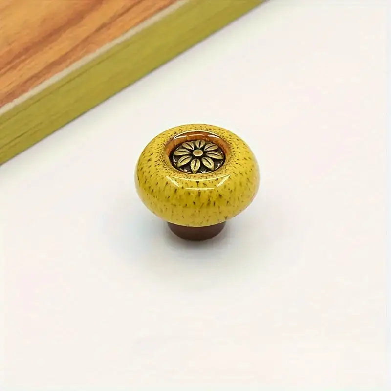 5-Pack Colorful Ceramic Cabinet Knobs: Leopard Print Glass Round Single Hole Pulls with Installation Hardware
