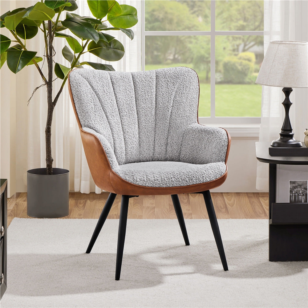 Modern Upholstered Accent Chair - Fabric & Faux Armchair with Curved Back and Metal Legs for Living Room or Bedroom