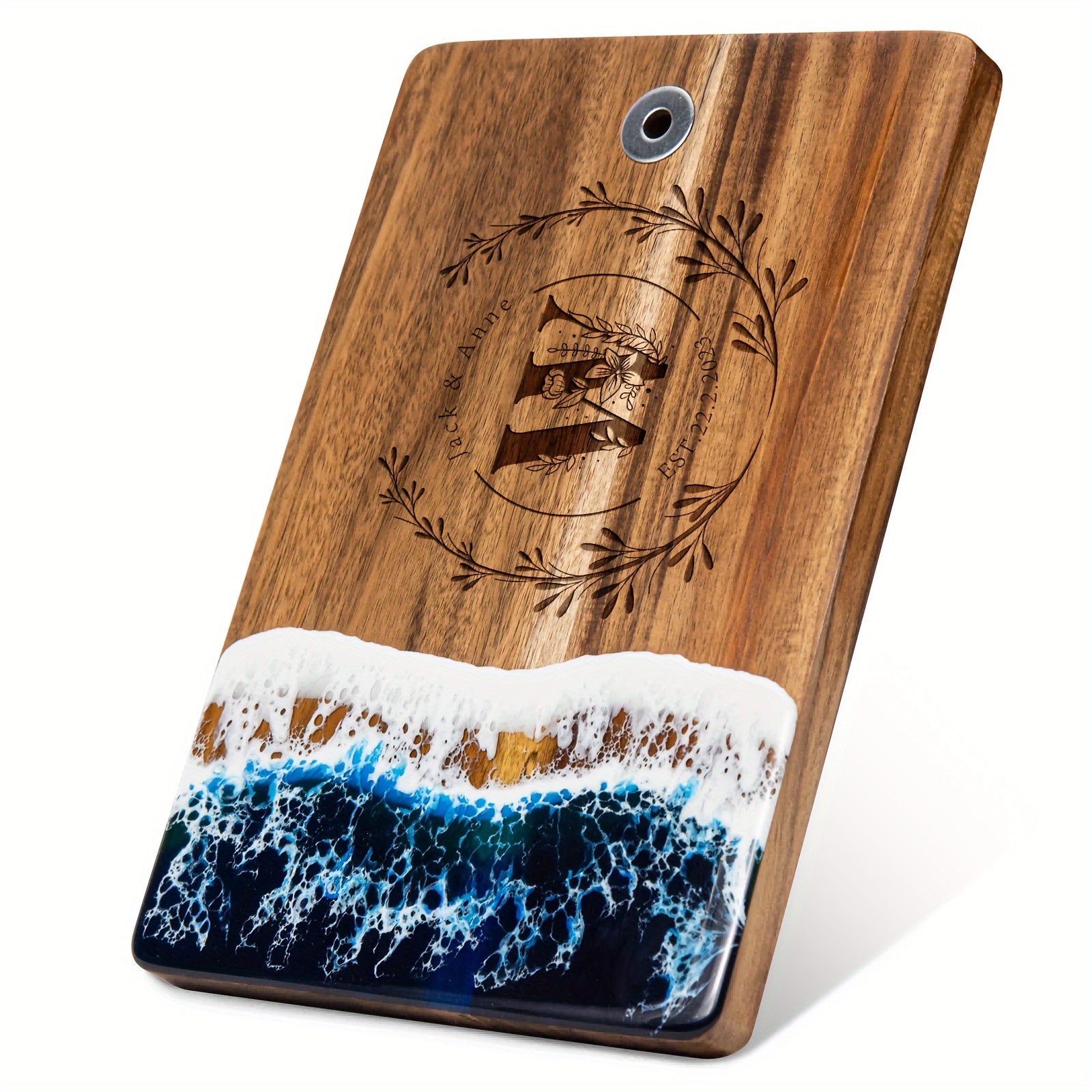 Custom Engraved Ocean-Themed Wooden Cutting Board - Acacia Wood with Unique Resin Pattern | Ideal for Cheese, Charcuterie & Vegetables | Perfect Gift for Weddings, Anniversaries & More