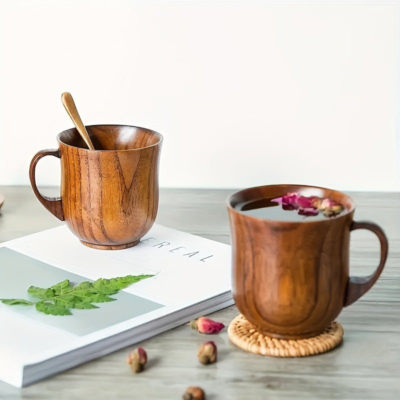 decor - 6 Oz 2pcs Wooden Coffee Mugs with Handle - Stylish & Eco - Friendly Dining Cups, Perfect for Everyday Use - Boho Eco Boutique™ - decor - Boho Eco Boutique™ - 2 Packs -