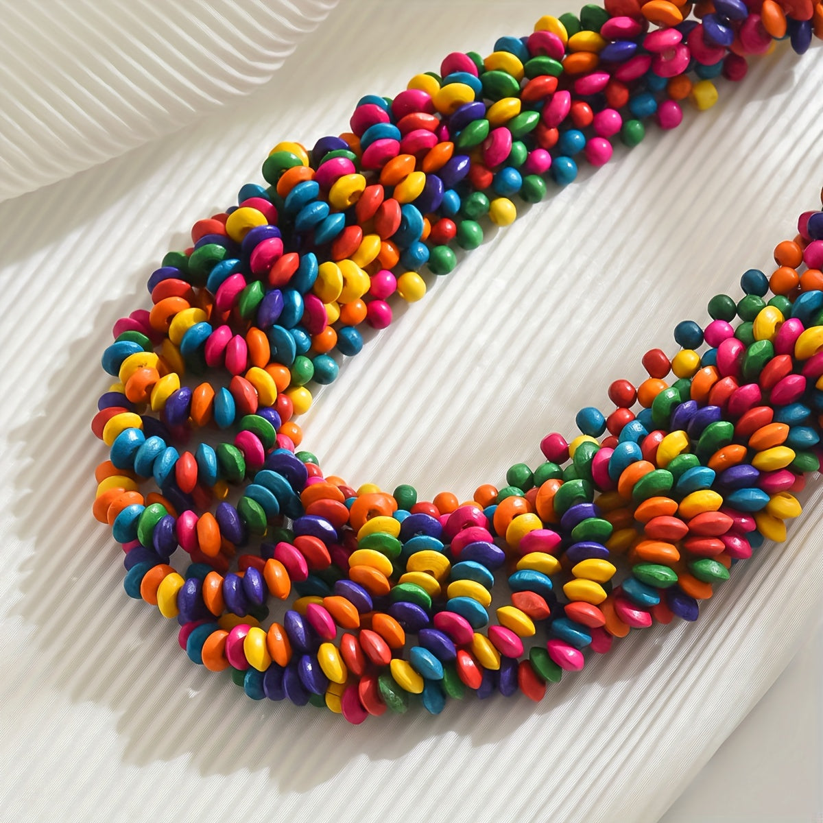 Bohemian Vintage Wooden Beaded Choker Necklace - Handcrafted Multicolor Boho Style Unisex Neck Accessory for Daily Wear, Party, Beach Events & Pride Month
