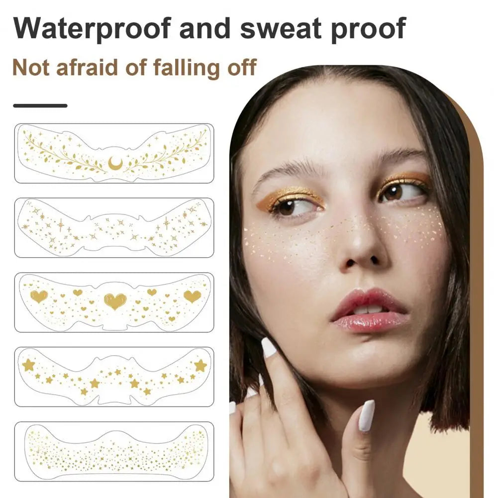 6Pcs Gold Glitter Freckles Face Tattoo Stickers Waterproof Artificial Freckle Patches Shimmering Makeup Speckles