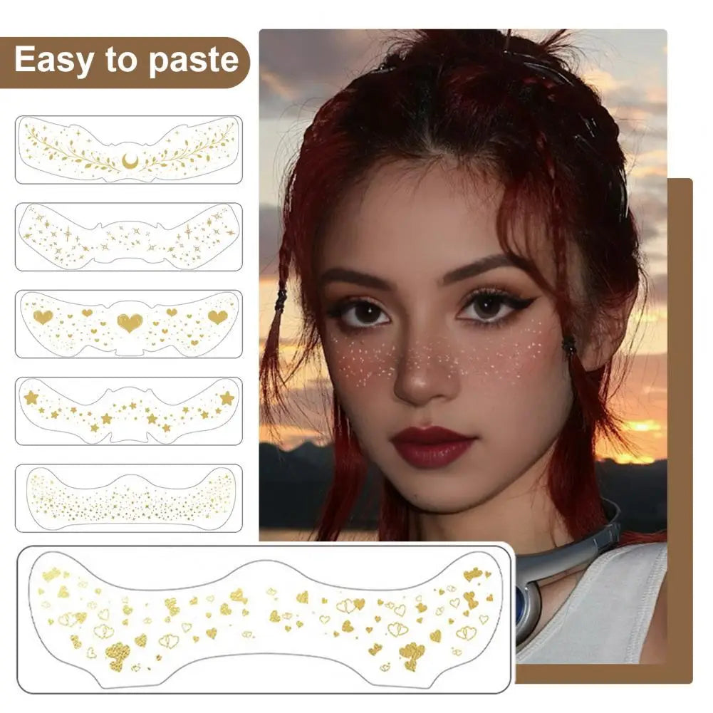 6Pcs Gold Glitter Freckles Face Tattoo Stickers Waterproof Artificial Freckle Patches Shimmering Makeup Speckles