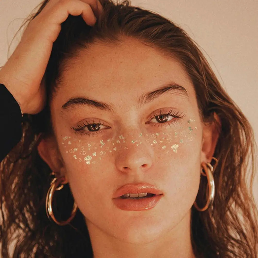 6Pcs Gold Glitter Freckles Face Tattoo Stickers Waterproof Artificial Freckle Patches Shimmering Makeup Speckles