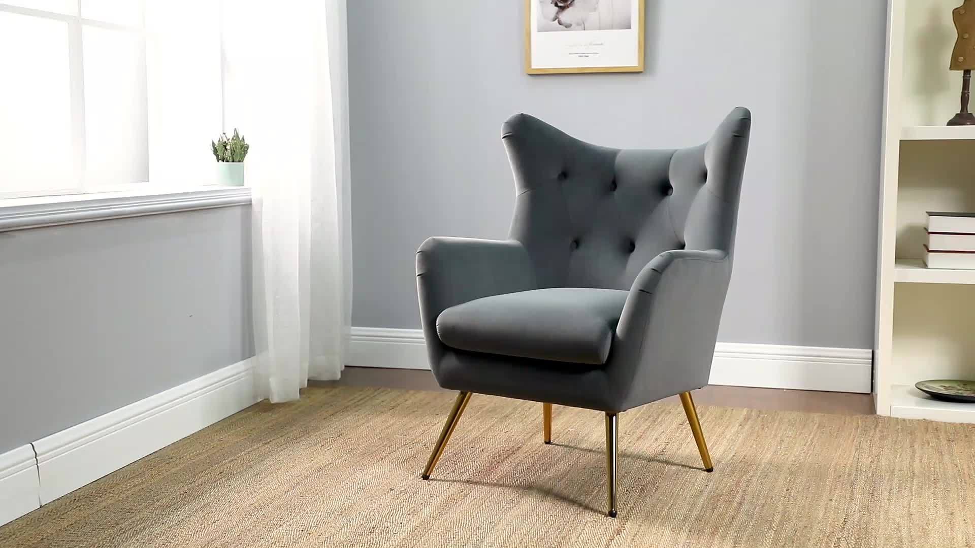 Velvet Wingback Accent Chair - Modern Tufted Armchair with Gold Metal Legs, Single Sofa Chair for Living Room, Bedroom, Club, or Stadium Suite