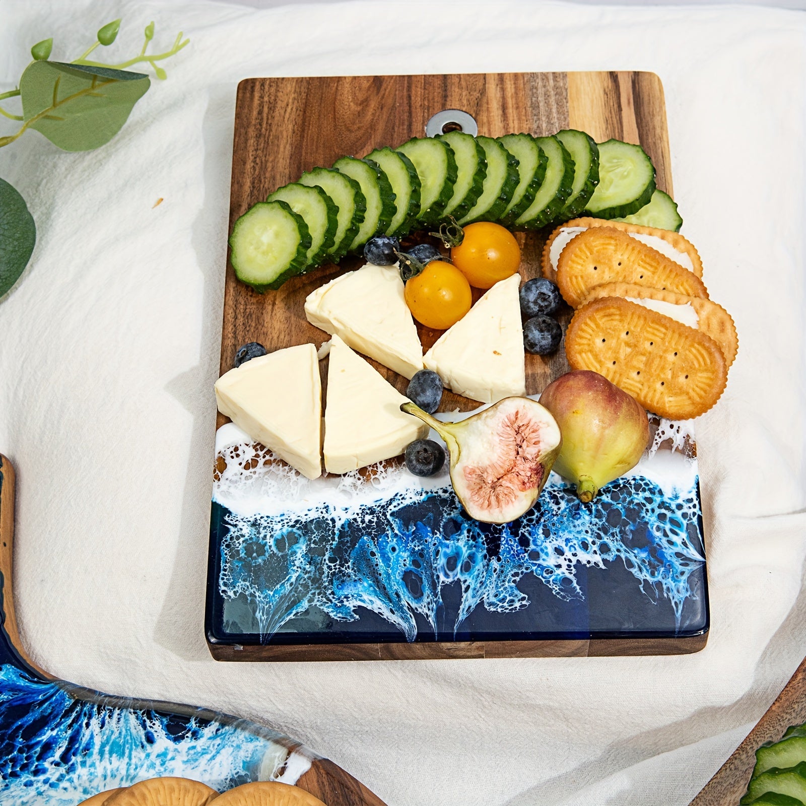 Custom Engraved Ocean-Themed Wooden Cutting Board - Acacia Wood with Unique Resin Pattern | Ideal for Cheese, Charcuterie & Vegetables | Perfect Gift for Weddings, Anniversaries & More