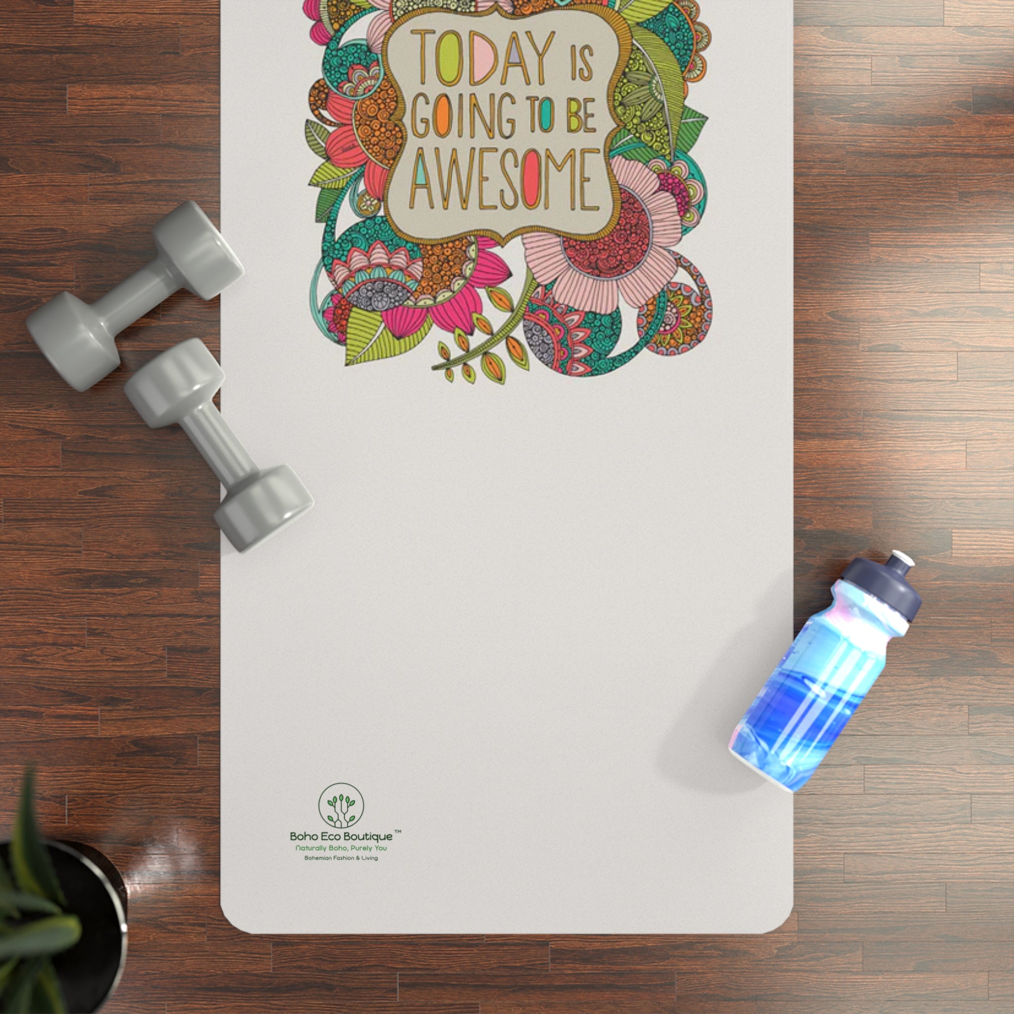 Yoga Mat, Boho Eco Boutique Custom Designed Mat with Positive Message. Eco-Friendly Rubber Mat for Yoga Practice, Meditation, Fitness