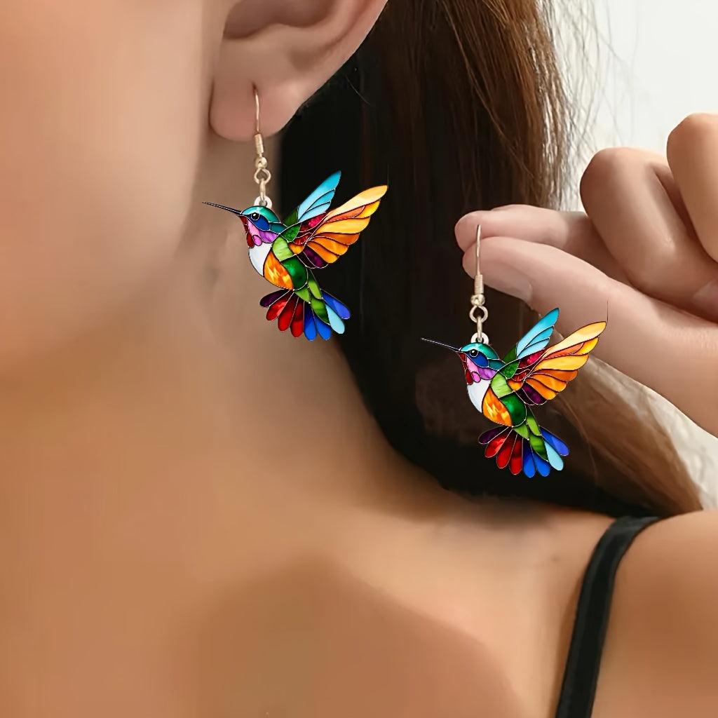 Handmade Boho-Chic Acrylic Hummingbird Earrings – Vibrant, Colorful & Perfect for Every Occasion