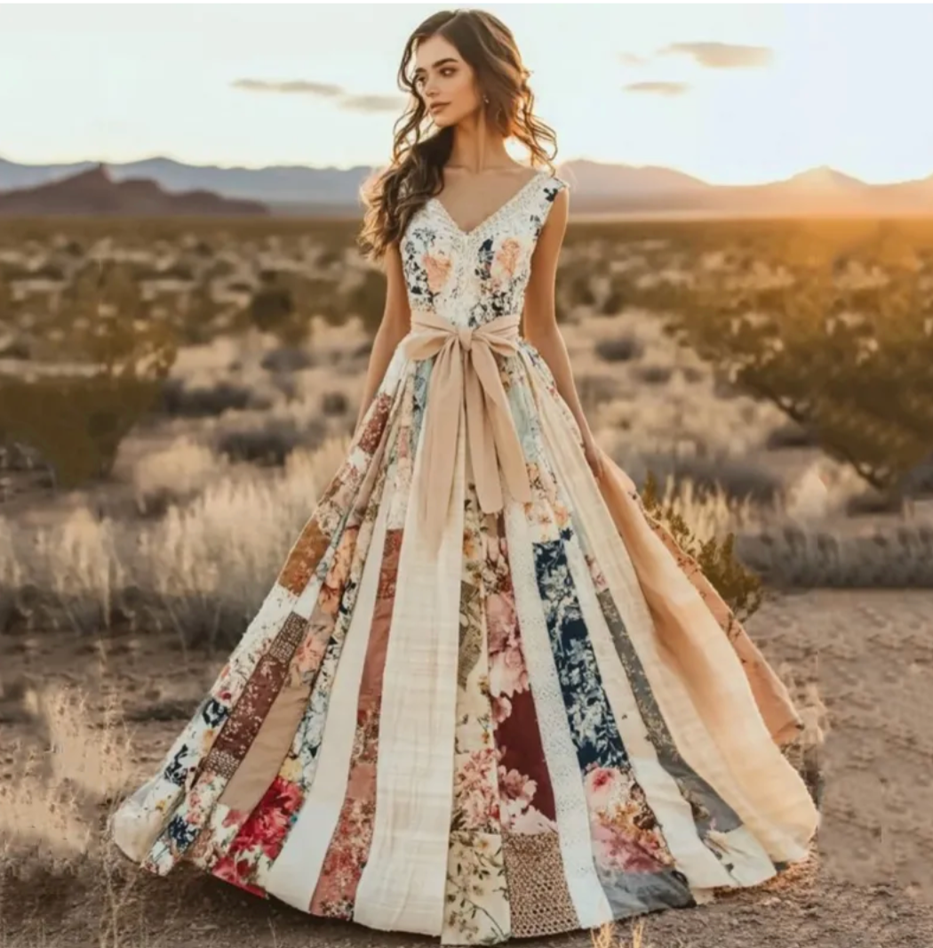 Hamivibe Boho Patchwork Bloom Maxi Dress