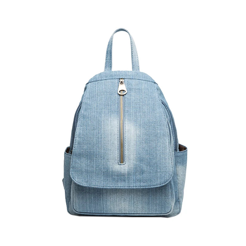Luxury Women's Denim Backpack - Large Capacity Daypack & Travel Rucksack, Light Blue Quality Student School Bag