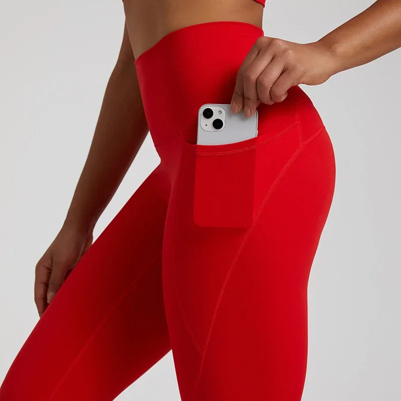 Naked Feeling High Waist Leggings with Pockets - No Front Seam, Tummy Control Athletic Yoga Pants for Running & Workouts
