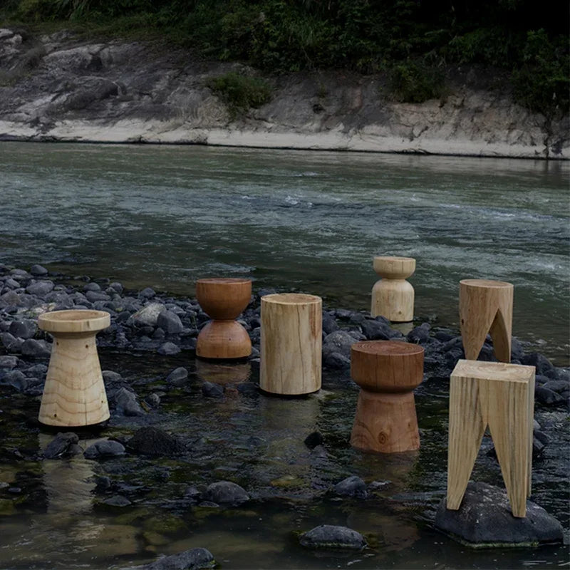 Solid Wood Stump Coffee Table or Stool - Wabi-Sabi Style, Short Simple Design for Homestay Furniture & Creative Home Decor