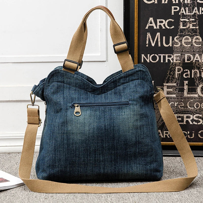 Women's Large Capacity Denim Tote Bag - Quality Light Blue Handbag, Luxury Ladies' Shoulder Purse