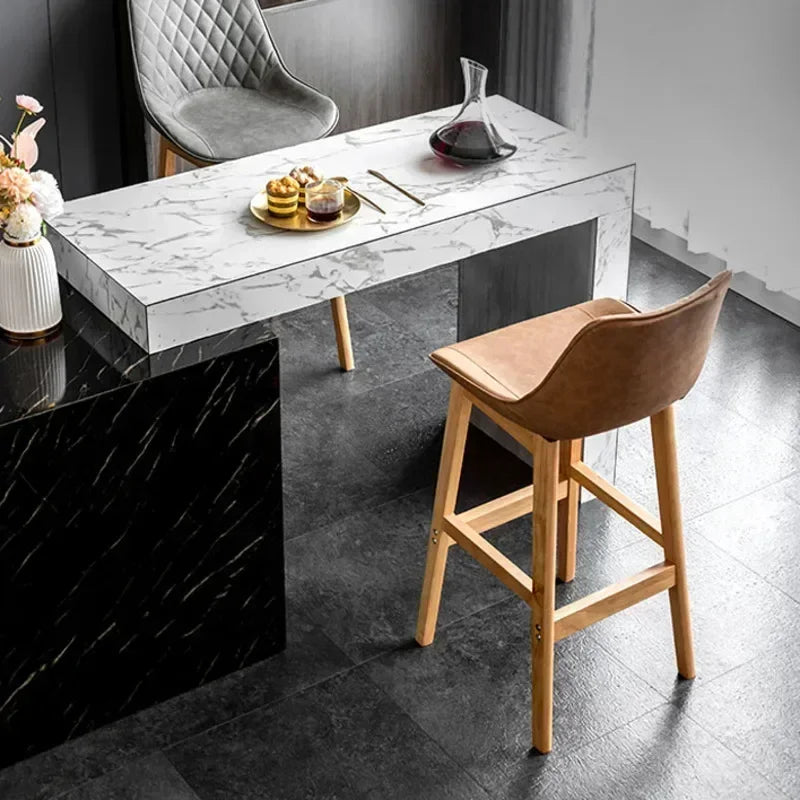 Nordic Light Luxury Backrest Bar Chair – Modern High Seat Counter Stool for Front Desk, Household, and Simple Minimalist Spaces