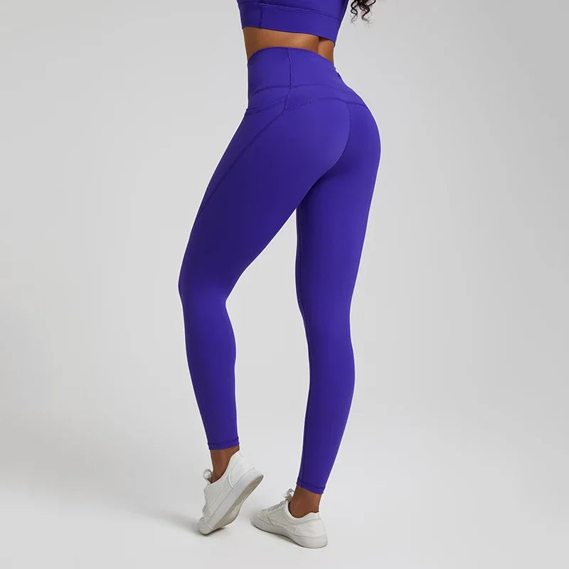 Naked Feeling High Waist Leggings with Pockets - No Front Seam, Tummy Control Athletic Yoga Pants for Running & Workouts