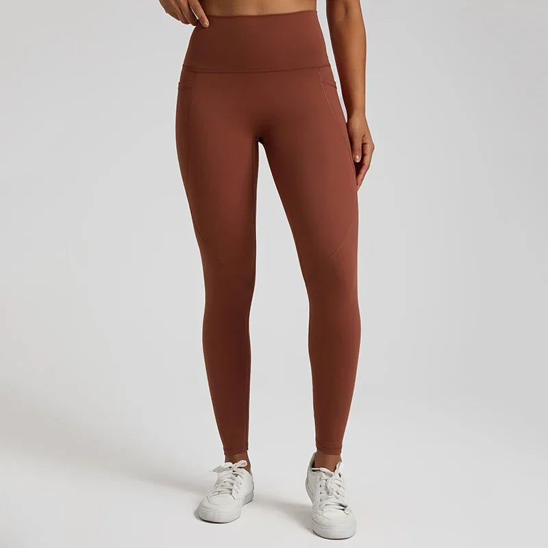 Naked Feeling High Waist Leggings with Pockets - No Front Seam, Tummy Control Athletic Yoga Pants for Running & Workouts
