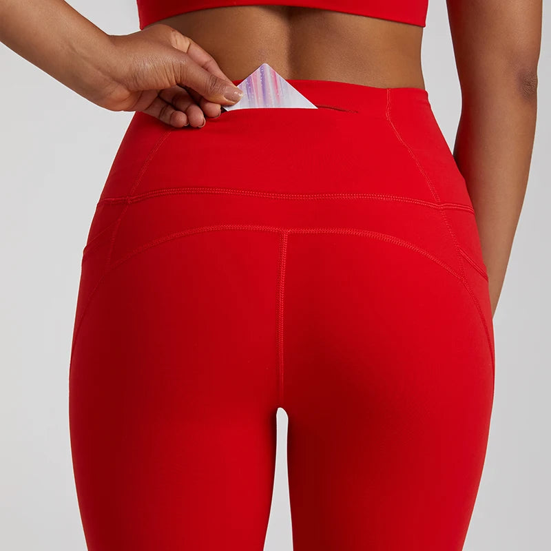 Naked Feeling High Waist Leggings with Pockets - No Front Seam, Tummy Control Athletic Yoga Pants for Running & Workouts