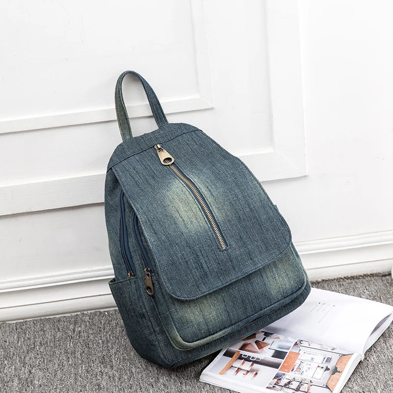 Luxury Women's Denim Backpack - Large Capacity Daypack & Travel Rucksack, Light Blue Quality Student School Bag