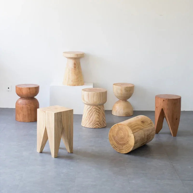 Solid Wood Stump Coffee Table or Stool - Wabi-Sabi Style, Short Simple Design for Homestay Furniture & Creative Home Decor
