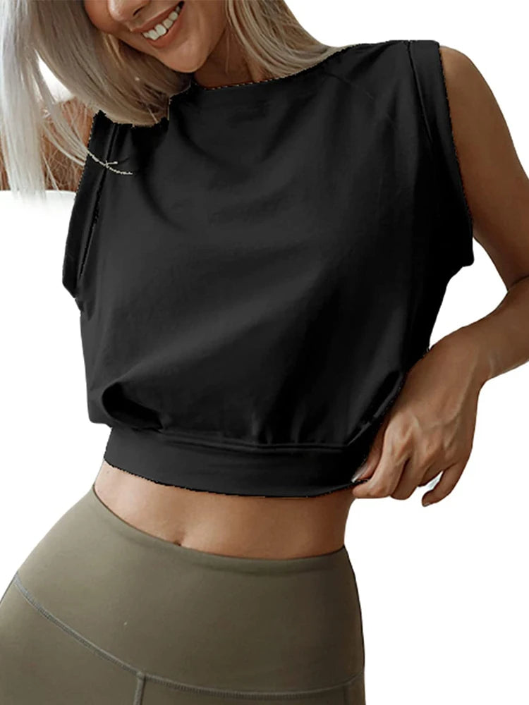 Women's Cotton Sleeveless Crop Top - Cute Yoga & Workout Shirt - Casual Fitness, Running, Gym, and Loose Fit T-Shirt