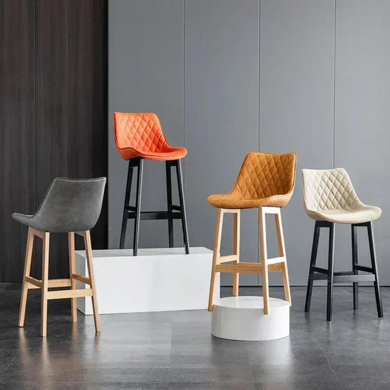 Nordic Light Luxury Backrest Bar Chair – Modern High Seat Counter Stool for Front Desk, Household, and Simple Minimalist Spaces