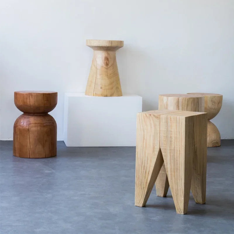 Solid Wood Stump Coffee Table or Stool - Wabi-Sabi Style, Short Simple Design for Homestay Furniture & Creative Home Decor