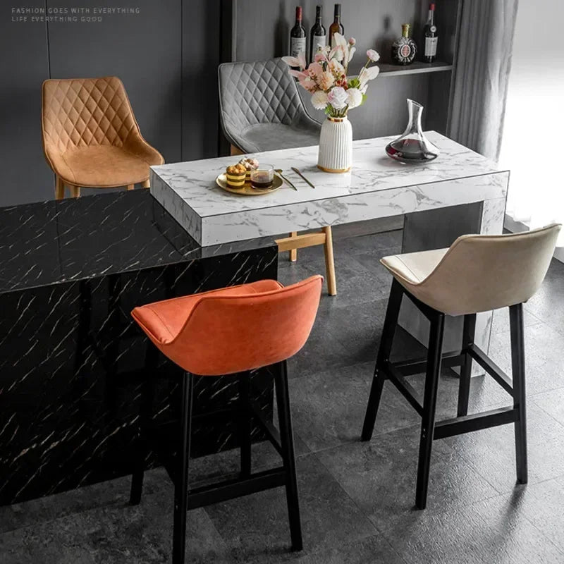 Nordic Light Luxury Backrest Bar Chair – Modern High Seat Counter Stool for Front Desk, Household, and Simple Minimalist Spaces