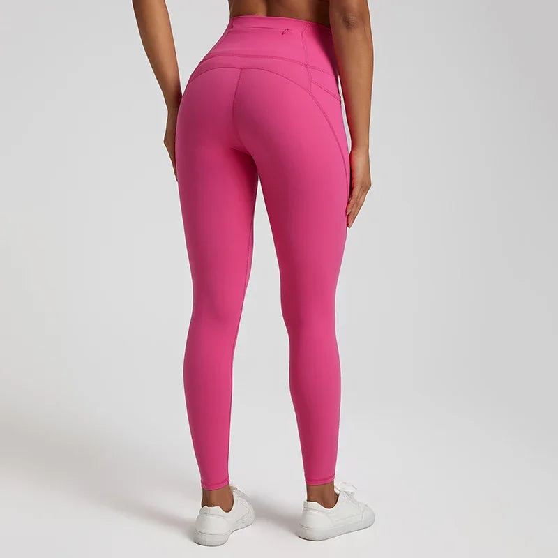 Naked Feeling High Waist Leggings with Pockets - No Front Seam, Tummy Control Athletic Yoga Pants for Running & Workouts