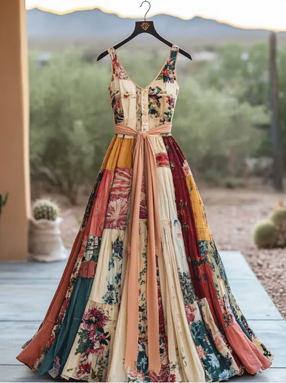 Women’s bohemian summer dress in artistic patchwork pattern