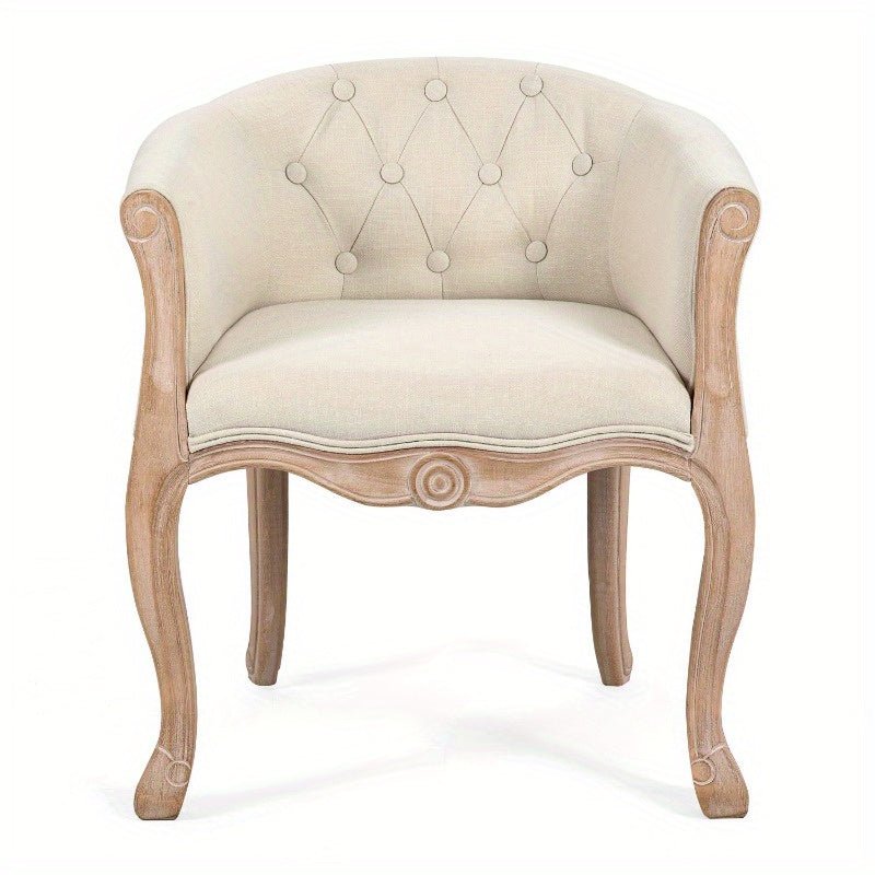 customized - Accent Chair for Living Room Bedroom, French Country Chair with Carved Legs, Stylish Comfy Living Room Chair, Vintage Tufted Upholstered Chair for Home Office, Beige - Boho Eco Boutique™ - customized - Boho Eco Boutique™ - Beige -
