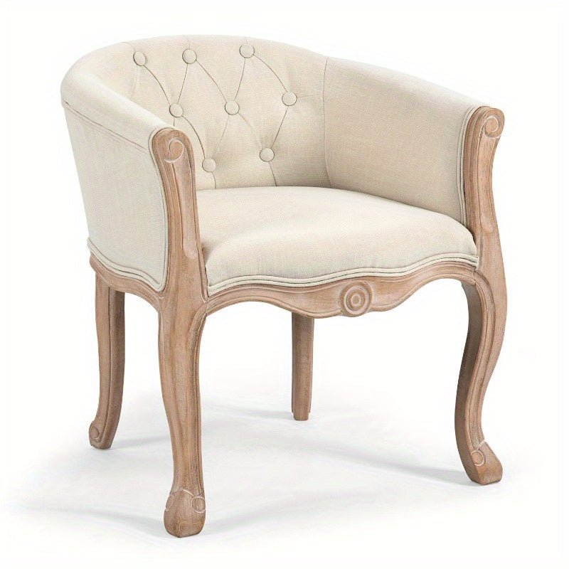 customized - Accent Chair for Living Room Bedroom, French Country Chair with Carved Legs, Stylish Comfy Living Room Chair, Vintage Tufted Upholstered Chair for Home Office, Beige - Boho Eco Boutique™ - customized - Boho Eco Boutique™ - Beige -