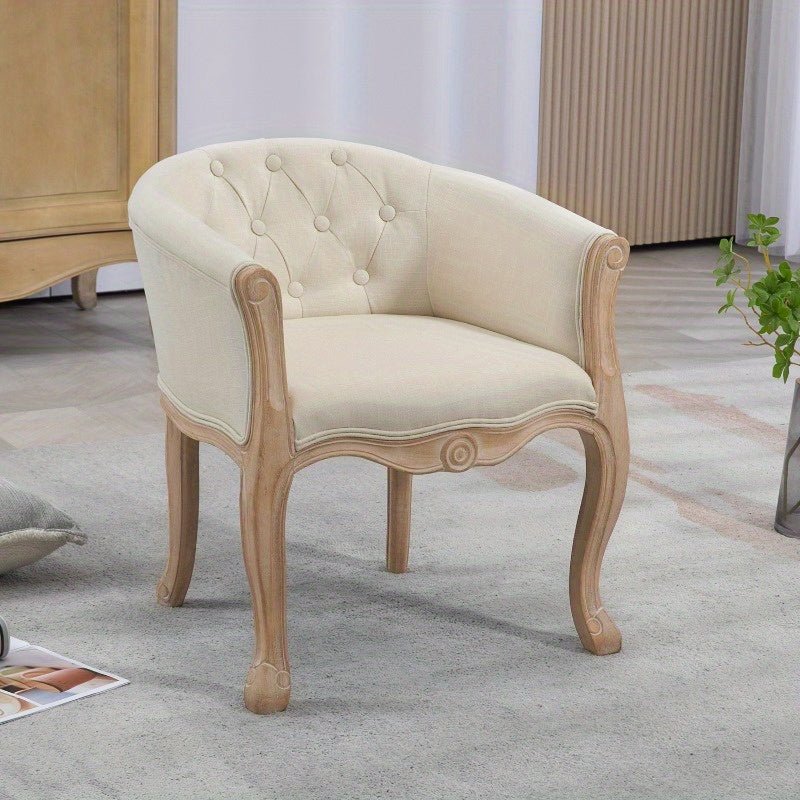 customized - Accent Chair for Living Room Bedroom, French Country Chair with Carved Legs, Stylish Comfy Living Room Chair, Vintage Tufted Upholstered Chair for Home Office, Beige - Boho Eco Boutique™ - customized - Boho Eco Boutique™ - Beige -