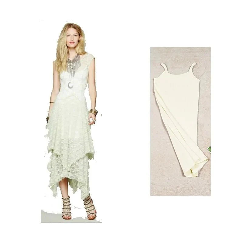 dress - Asymmetric Hem Boho Lace Dress - Boho Eco Boutique™ - dress - Boho Eco Boutique™ - Grey - 4 Extra Large -