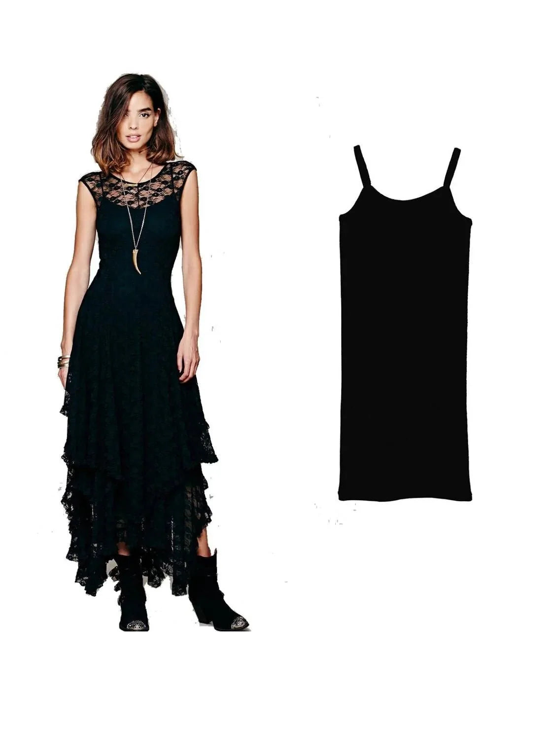 dress - Asymmetric Hem Boho Lace Dress - Boho Eco Boutique™ - dress - Boho Eco Boutique™ - Black - Small -