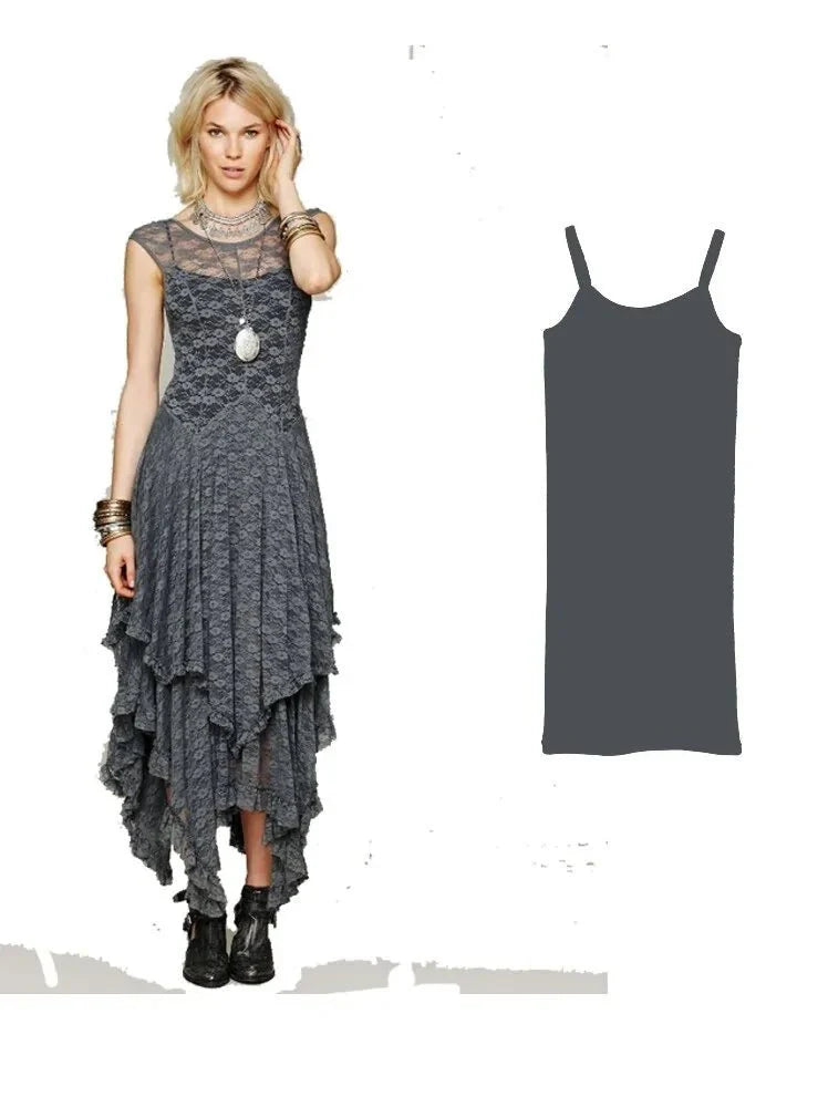 dress - Asymmetric Hem Boho Lace Dress - Boho Eco Boutique™ - dress - Boho Eco Boutique™ - Grey - 4 Extra Large -