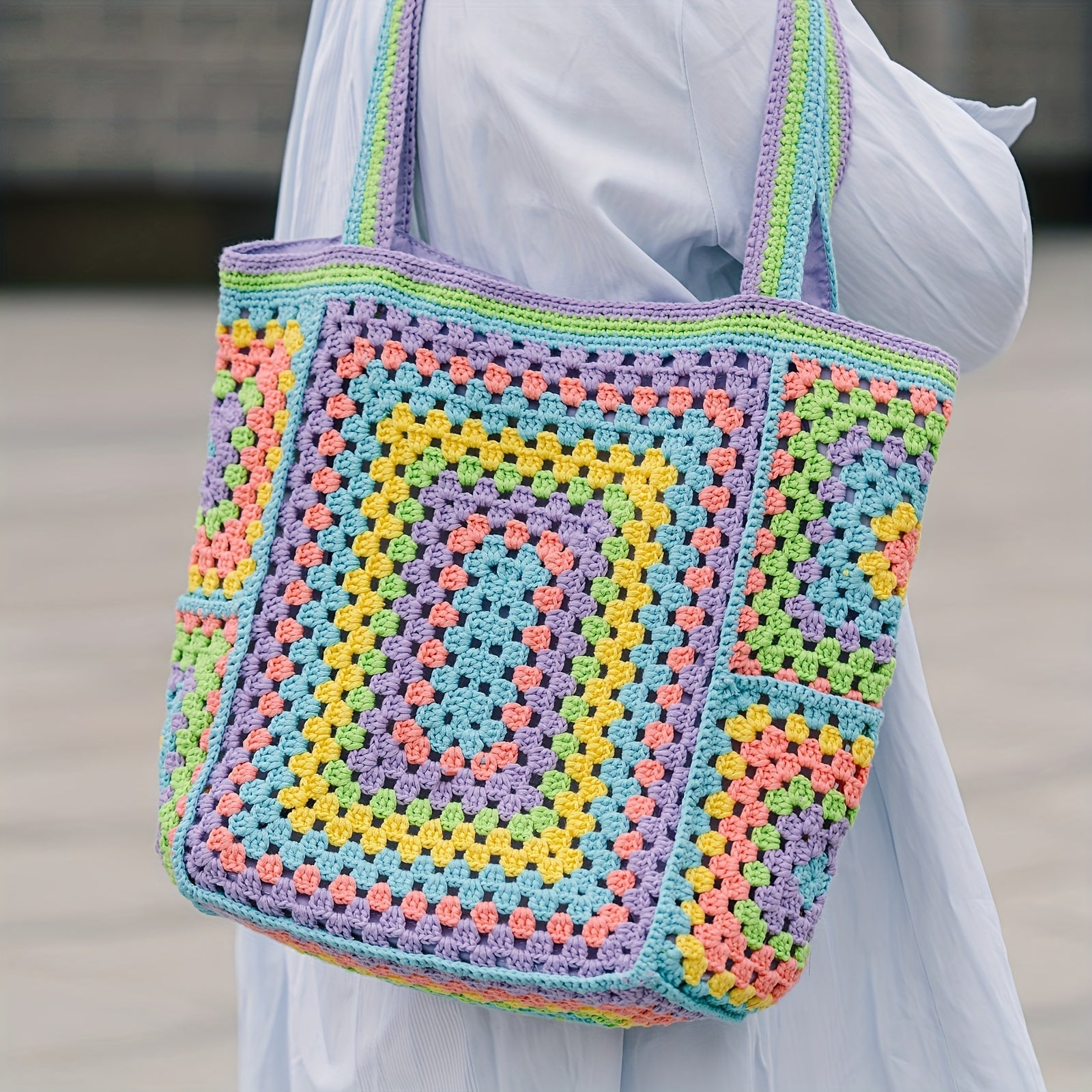 customized - Bohemian Chic Crochet Tote Bag Handcrafted Stylish - Boho Eco Boutique™ - customized - Boho Eco Boutique™ - 1pc - Macaron Color -