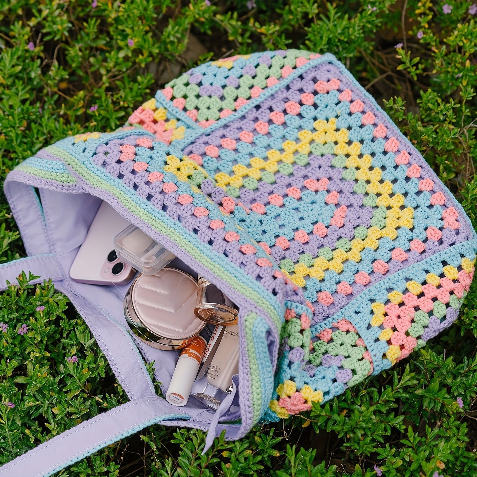 customized - Bohemian Chic Crochet Tote Bag Handcrafted Stylish - Boho Eco Boutique™ - customized - Boho Eco Boutique™ - 1pc - Macaron Color -