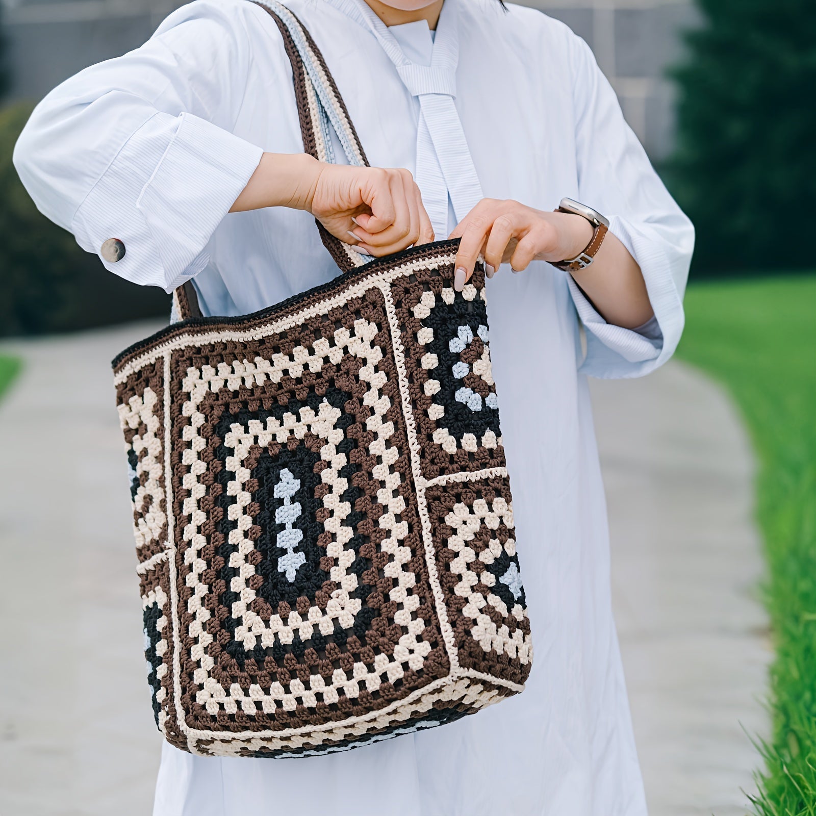 customized - Bohemian Chic Crochet Tote Bag Handcrafted Stylish - Boho Eco Boutique™ - customized - Boho Eco Boutique™ - 1pc - Macaron Color -