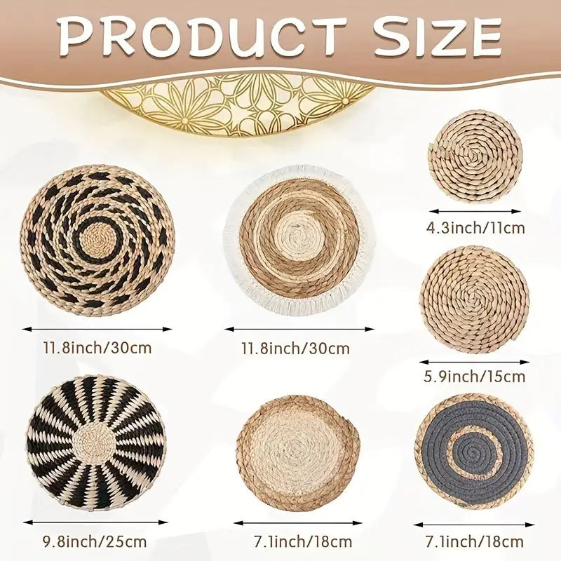 Bohemian Chic Wall Basket Set - 7pcs Handcrafted Woven Sea Grass Decor - Perfect for Eco-Friendly Wall Art & Home