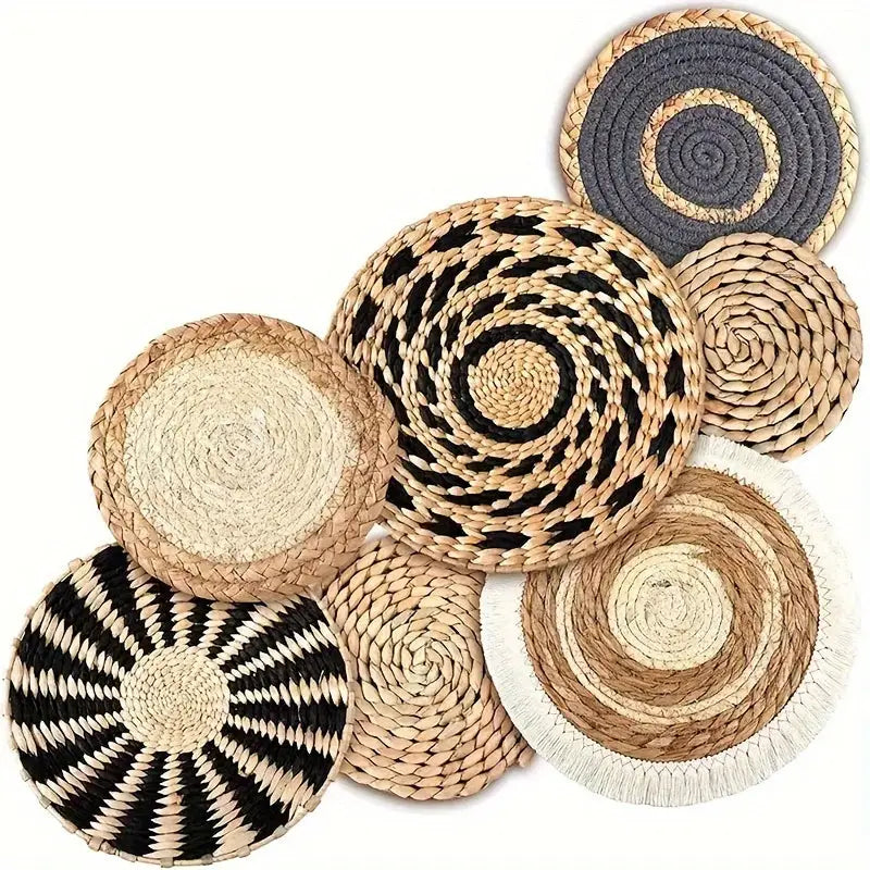 Bohemian Chic Wall Basket Set - 7pcs Handcrafted Woven Sea Grass Decor - Perfect for Eco-Friendly Wall Art & Home