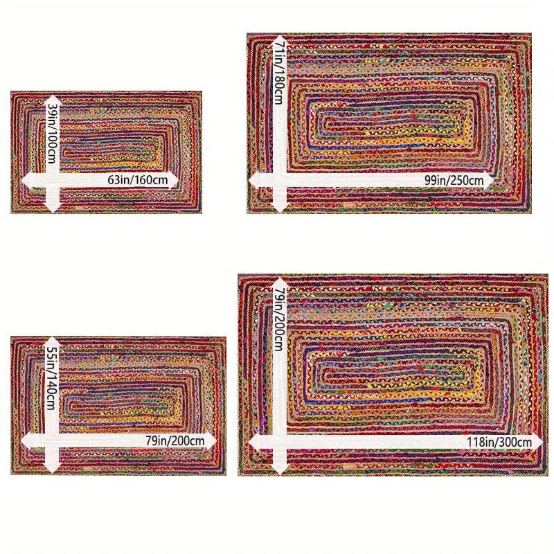Bohemian Colorful Stripe Area Rug - Non-Slip Machine Washable Low Pile Rug for Living Room Bedroom or Home Office
