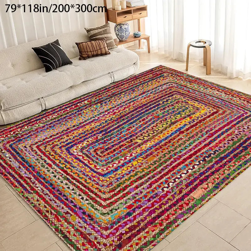 Bohemian Colorful Stripe Area Rug - Non-Slip Machine Washable Low Pile Rug for Living Room Bedroom or Home Office