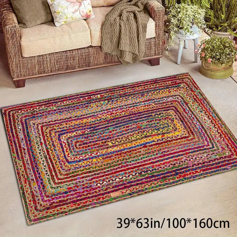 Bohemian Colorful Stripe Area Rug - Non-Slip Machine Washable Low Pile Rug for Living Room Bedroom or Home Office