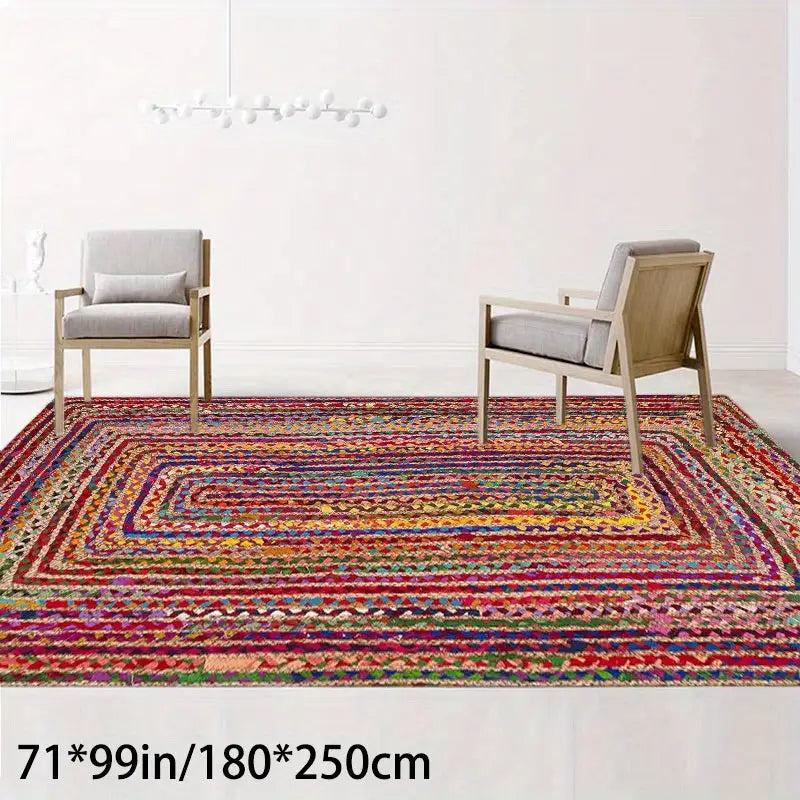 Bohemian Colorful Stripe Area Rug - Non-Slip Machine Washable Low Pile Rug for Living Room Bedroom or Home Office