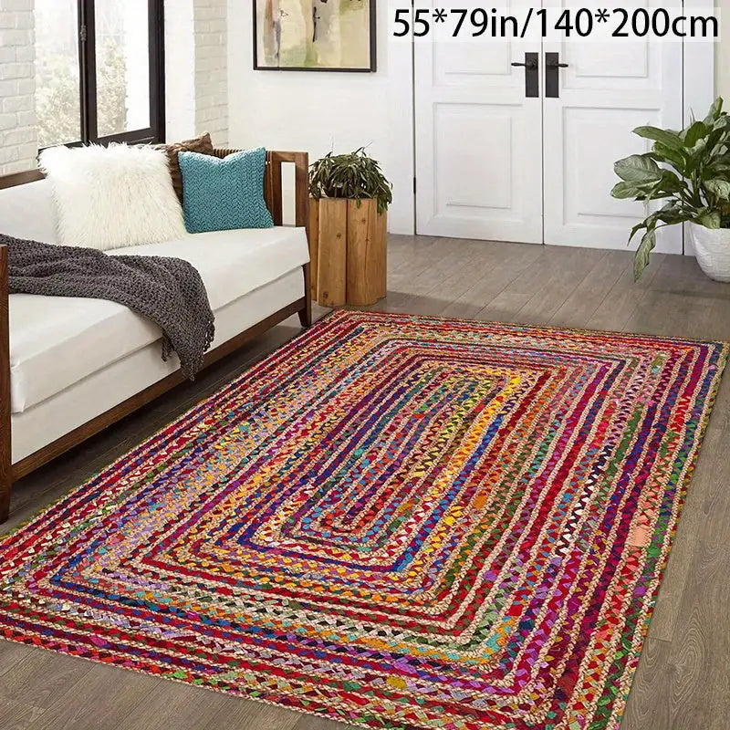 Bohemian Colorful Stripe Area Rug - Non-Slip Machine Washable Low Pile Rug for Living Room Bedroom or Home Office