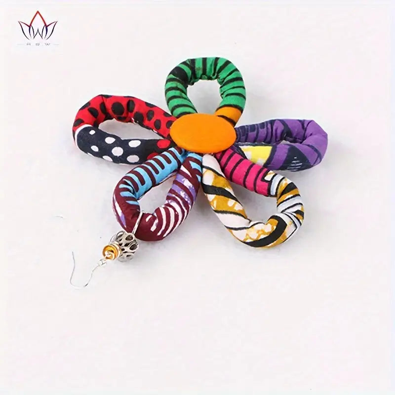 Bohemian Style Flower Dangle Earrings - Colorful Print Cotton Rope with Stainless Steel Hooks Perfect for Festive