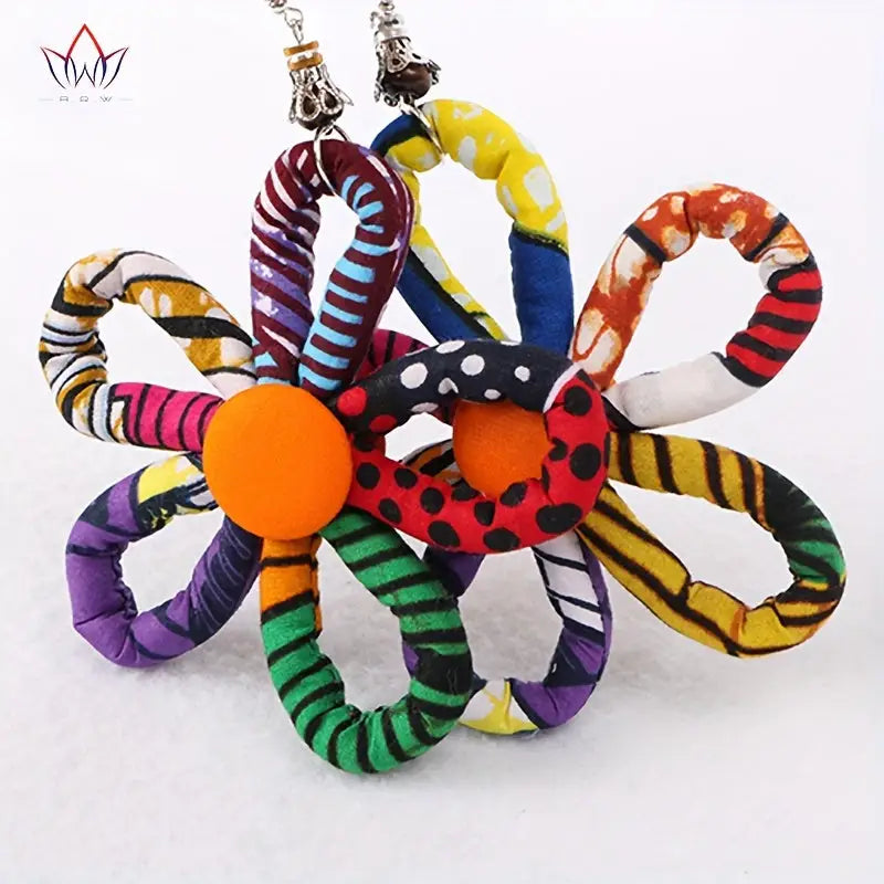 Bohemian Style Flower Dangle Earrings - Colorful Print Cotton Rope with Stainless Steel Hooks Perfect for Festive