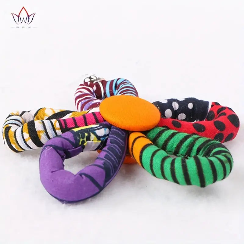 Bohemian Style Flower Dangle Earrings - Colorful Print Cotton Rope with Stainless Steel Hooks Perfect for Festive