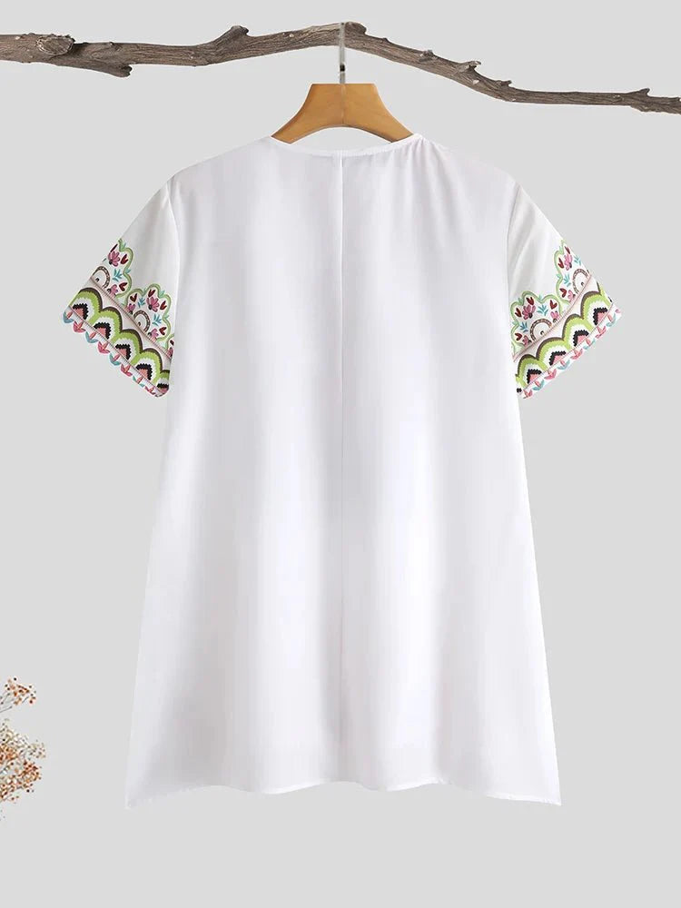 customized - Bohemian Summer Floral Printed Blouse ZANZEA Women Short Sleeve Holiday Shirt Casual Beach Tunic Tops Female Loose Blusas Mujer - Boho Eco Boutique™ - customized - Boho Eco Boutique™ - WHITE - M -