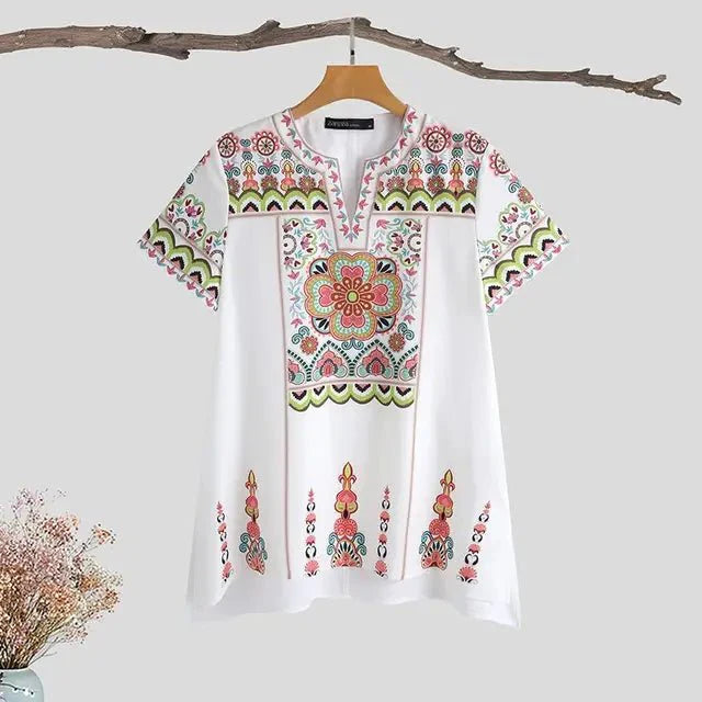 customized - Bohemian Summer Floral Printed Blouse ZANZEA Women Short Sleeve Holiday Shirt Casual Beach Tunic Tops Female Loose Blusas Mujer - Boho Eco Boutique™ - customized - Boho Eco Boutique™ - WHITE - M -